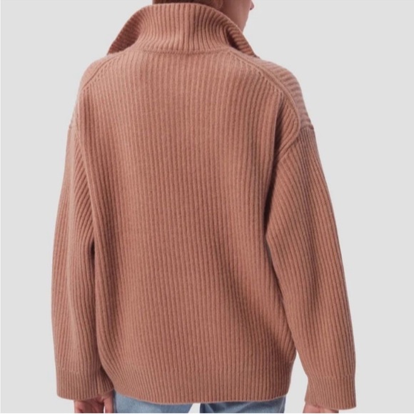 Equipment Cashmere Wool Cozy Ribbed Tan 1/4 Oversized Sweater - Picture 3 of 9